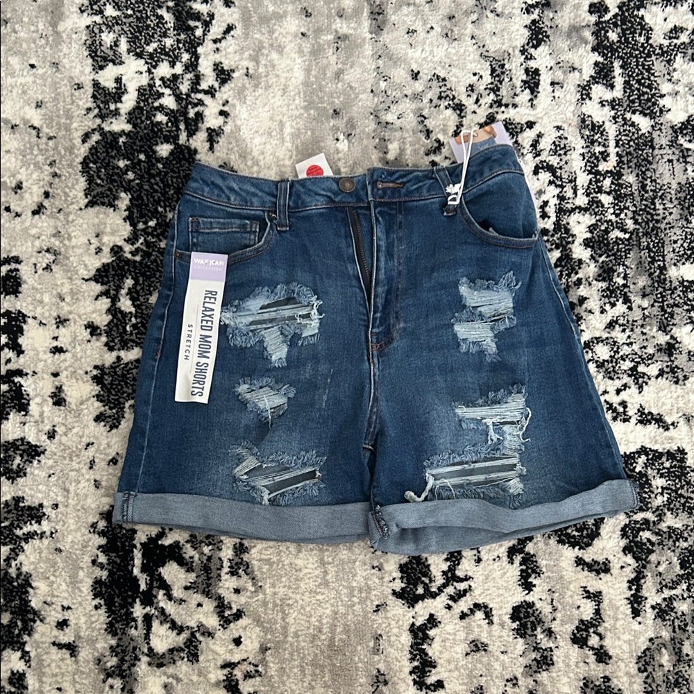 Wax Jean Dark Blue Distressed Jean Shorts